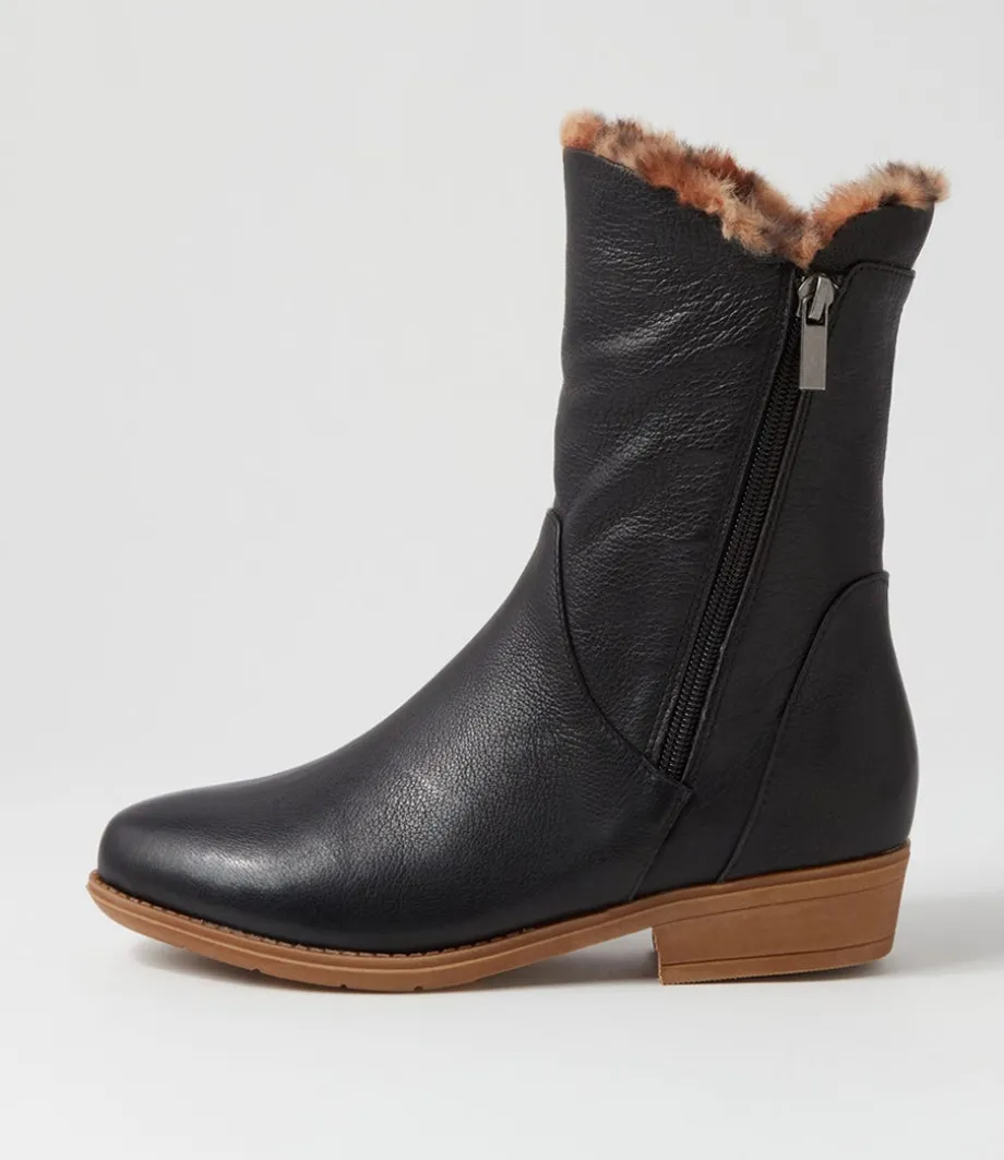 Rudo Black Leopard Fur Tumble Nubuck Calf Boots