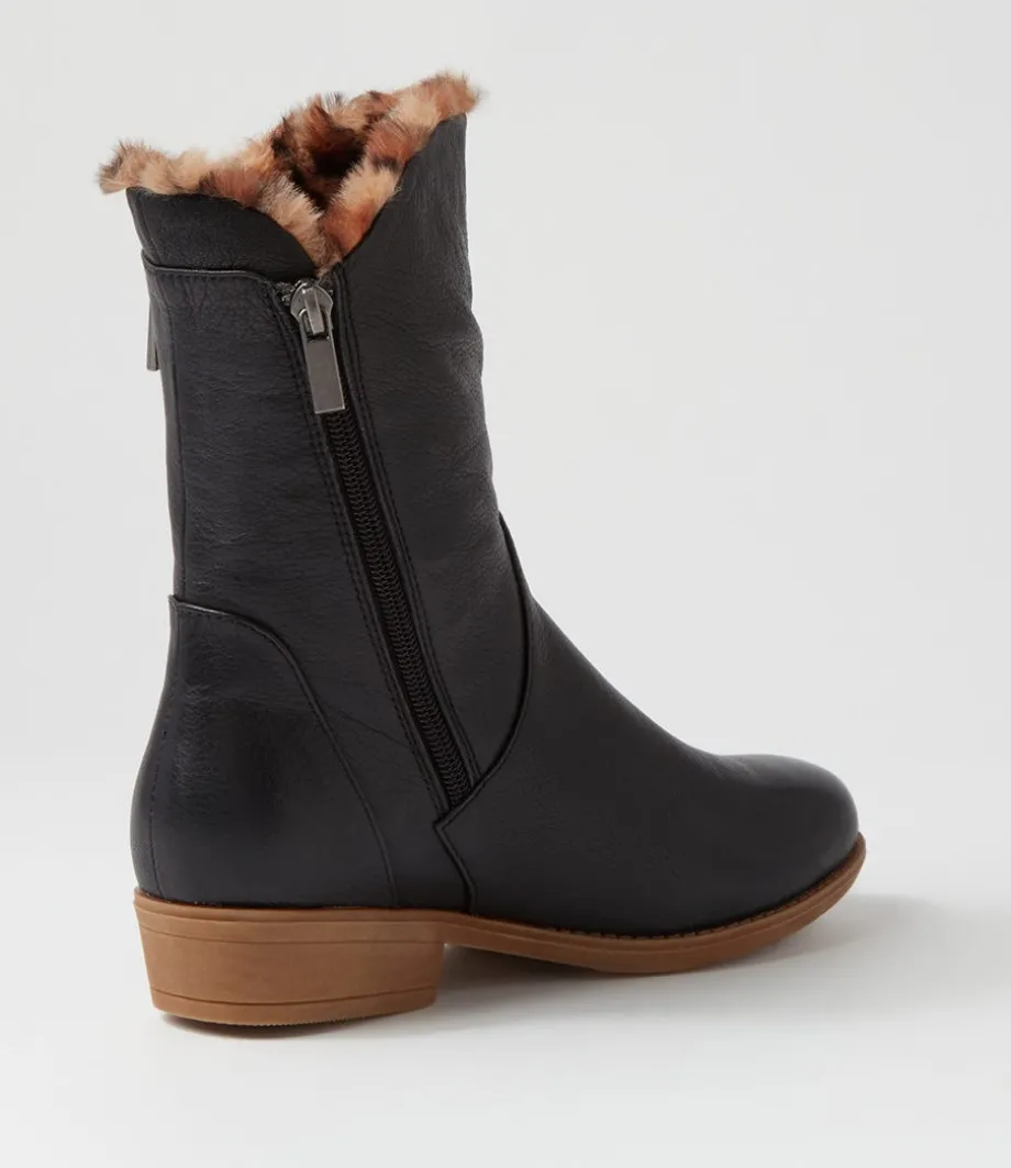 Rudo Black Leopard Fur Tumble Nubuck Calf Boots