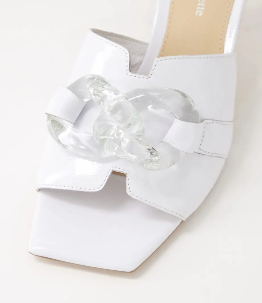 Rulie White Patent Leather Mules