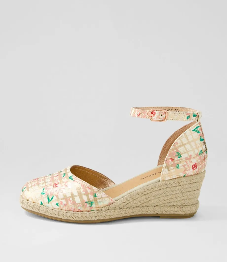 Rylen Rose Gold Pink Line Cut Leather Wedges