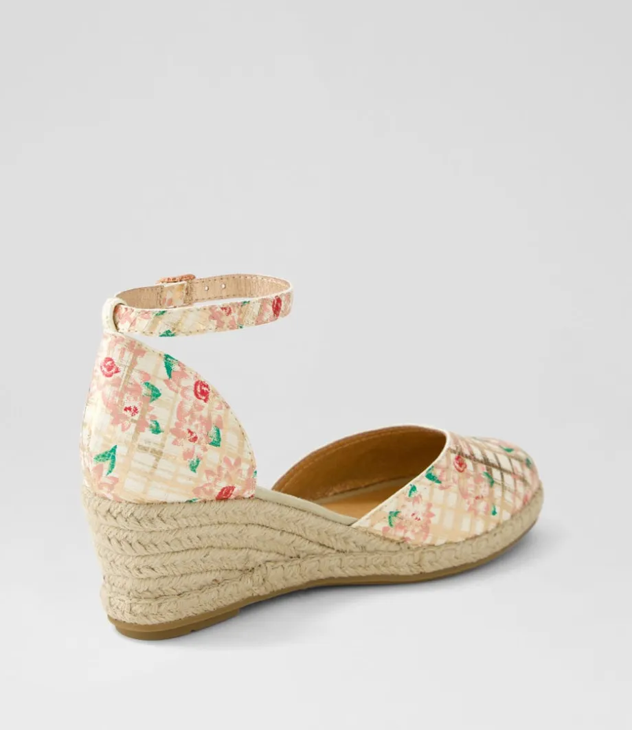 Rylen Rose Gold Pink Line Cut Leather Wedges