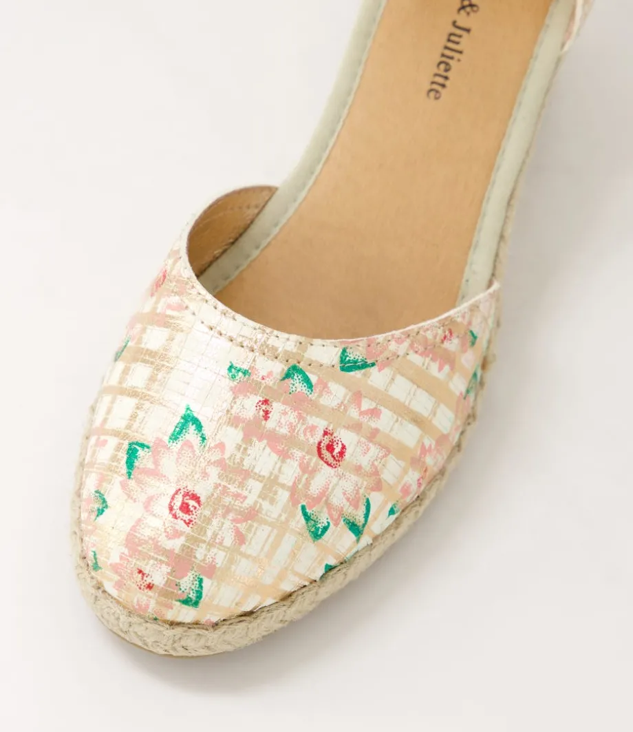 Rylen Rose Gold Pink Line Cut Leather Wedges