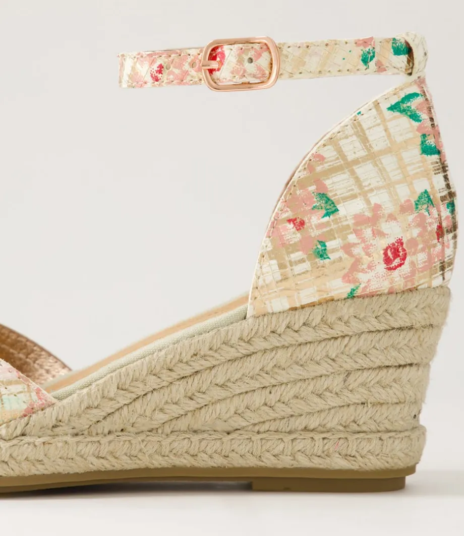 Rylen Rose Gold Pink Line Cut Leather Wedges