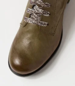 Sanja 18 Olive Leather Lace Up Boots