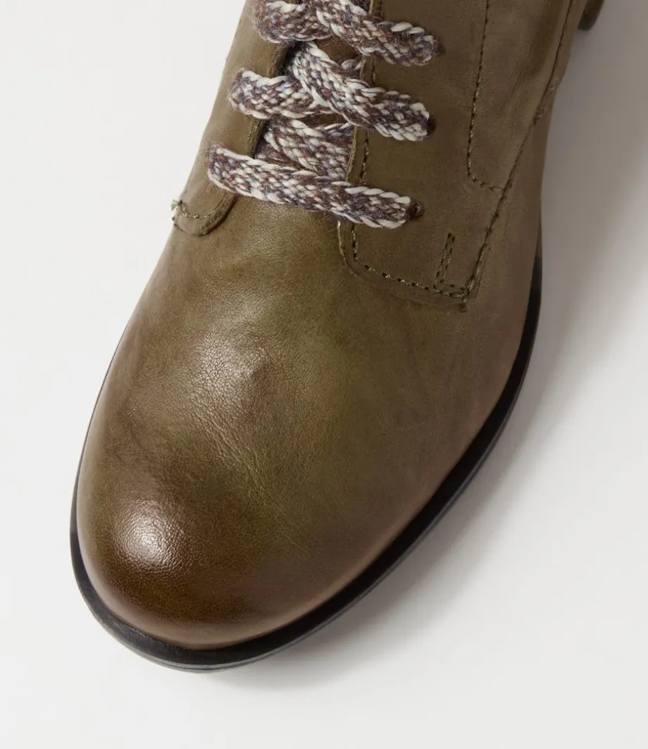 Sanja 18 Olive Leather Lace Up Boots