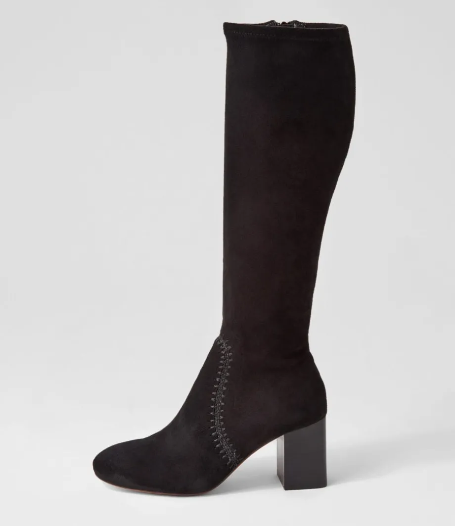 Sari Black Stretch Microsuede Knee High Boots