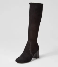 Sari Black Stretch Microsuede Knee High Boots