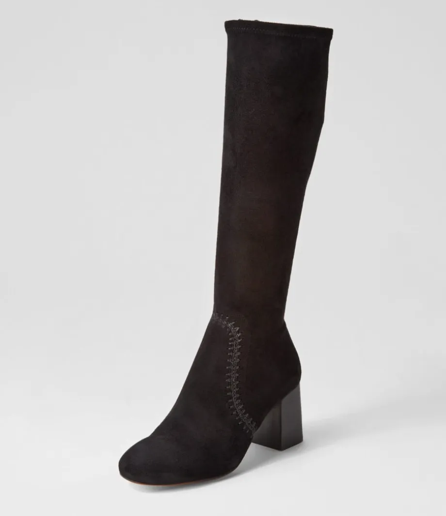 Sari Black Stretch Microsuede Knee High Boots
