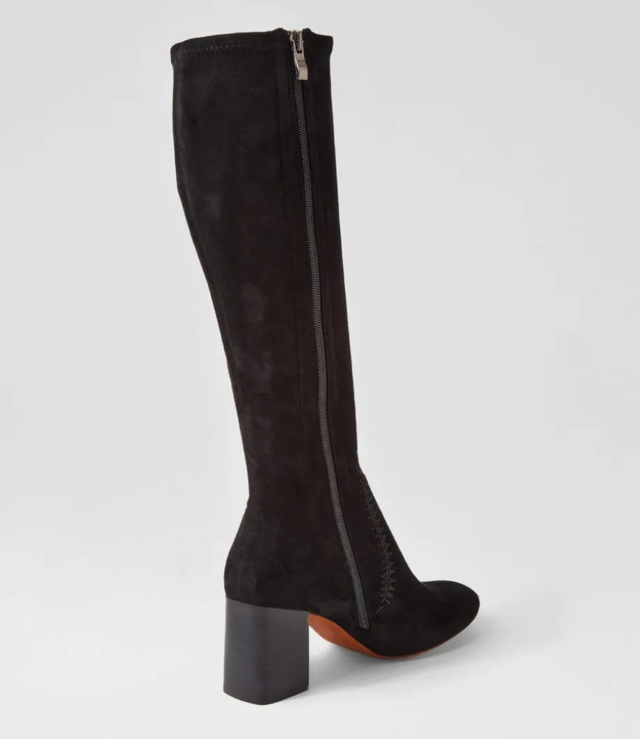 Sari Black Stretch Microsuede Knee High Boots