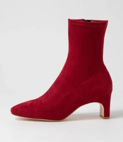 Sarski Deep Red Stretch Microsuede Ankle Boots