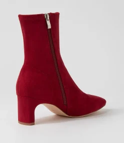 Sarski Deep Red Stretch Microsuede Ankle Boots
