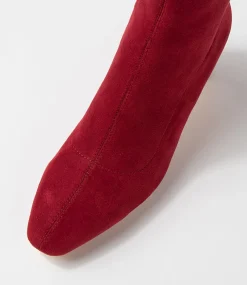 Sarski Deep Red Stretch Microsuede Ankle Boots