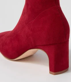 Sarski Deep Red Stretch Microsuede Ankle Boots