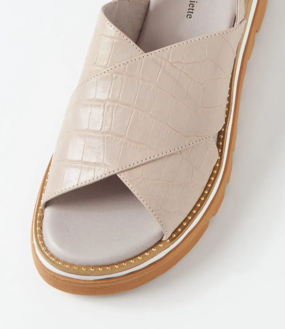 Sasi Almond Croc Leather Sandals
