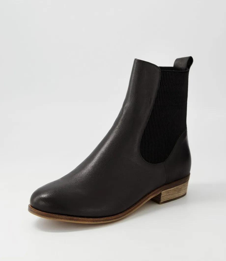 Satima Black Leather Elastic Ankle Boots