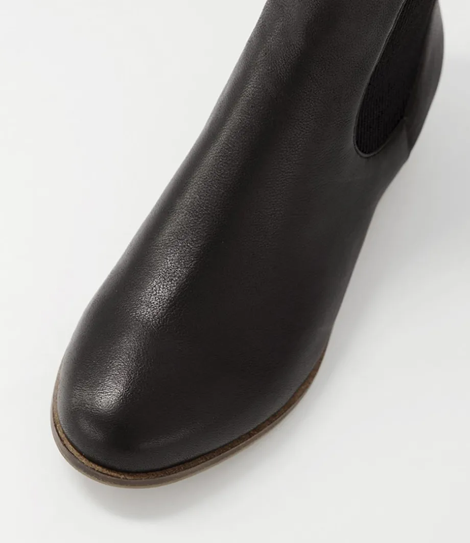 Satima Black Leather Elastic Ankle Boots
