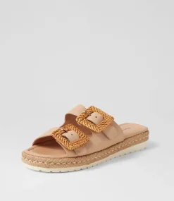 Savi Camel Natural Leather Buckle Slides