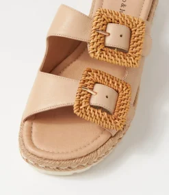Savi Camel Natural Leather Buckle Slides