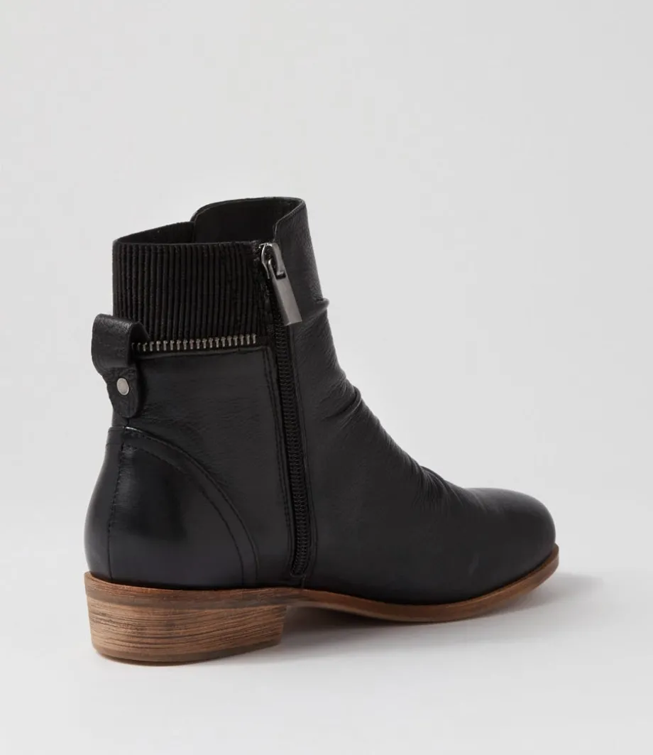 Sawyery Black Leather Elastic Ankle Boots