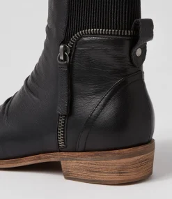 Sawyery Black Leather Elastic Ankle Boots