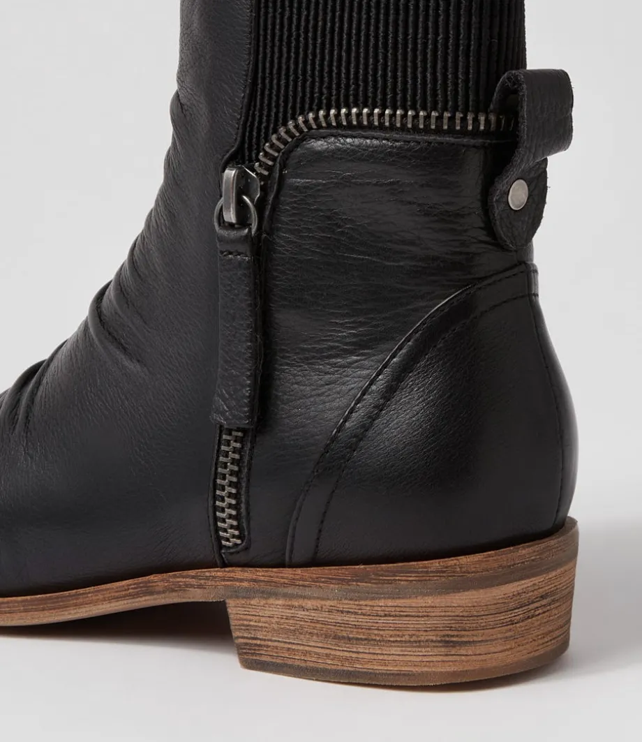Sawyery Black Leather Elastic Ankle Boots