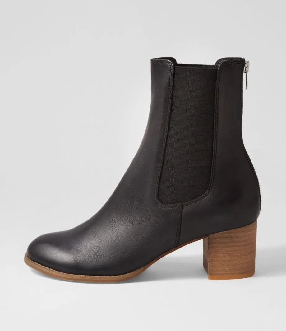 Sebasy Black Natural Heel Leather Chelsea Boots
