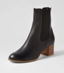 Sebasy Black Natural Heel Leather Chelsea Boots