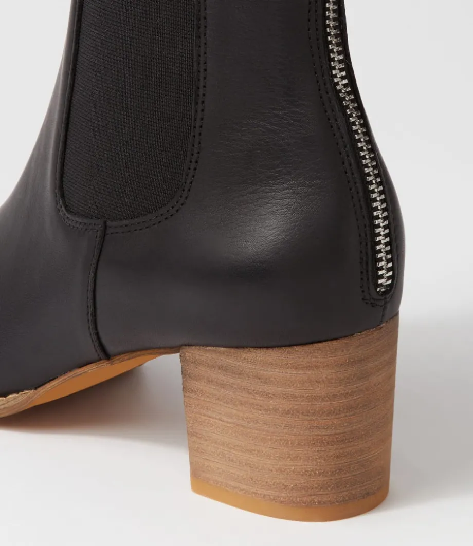Sebasy Black Natural Heel Leather Chelsea Boots