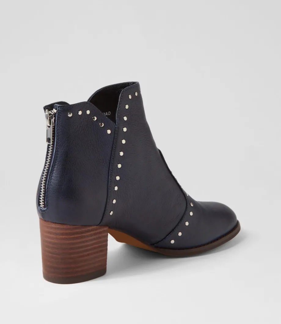 Shad Navy Choc Leather Ankle Boots