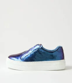 Shia Blue Shine White Croc Leather Sneakers