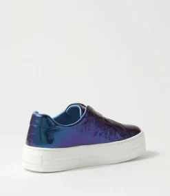Shia Blue Shine White Croc Leather Sneakers