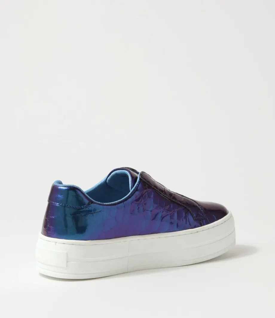 Shia Blue Shine White Croc Leather Sneakers