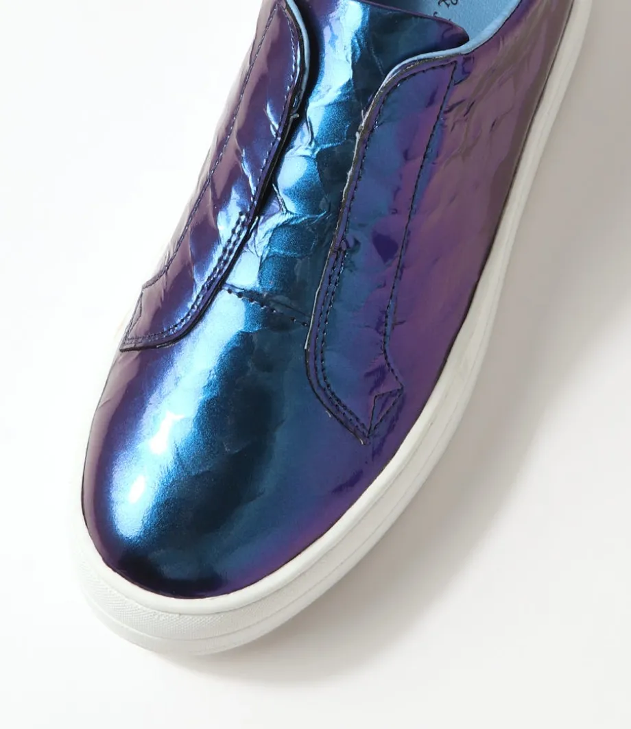 Shia Blue Shine White Croc Leather Sneakers