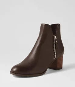 Shiannely Choc Leather Heeled Ankle Boots