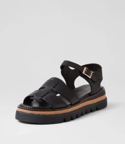 Simm Black Leather Sandals