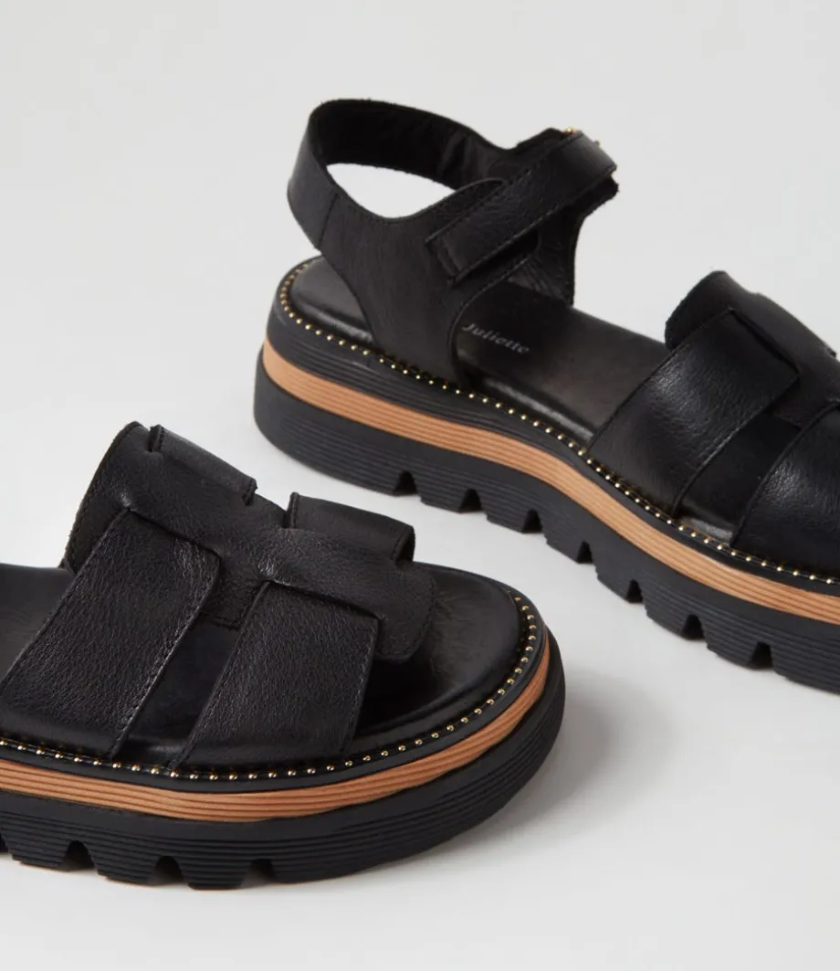 Simm Black Leather Sandals