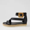 Sisel Black Natural Leather Buckle Espadrilles
