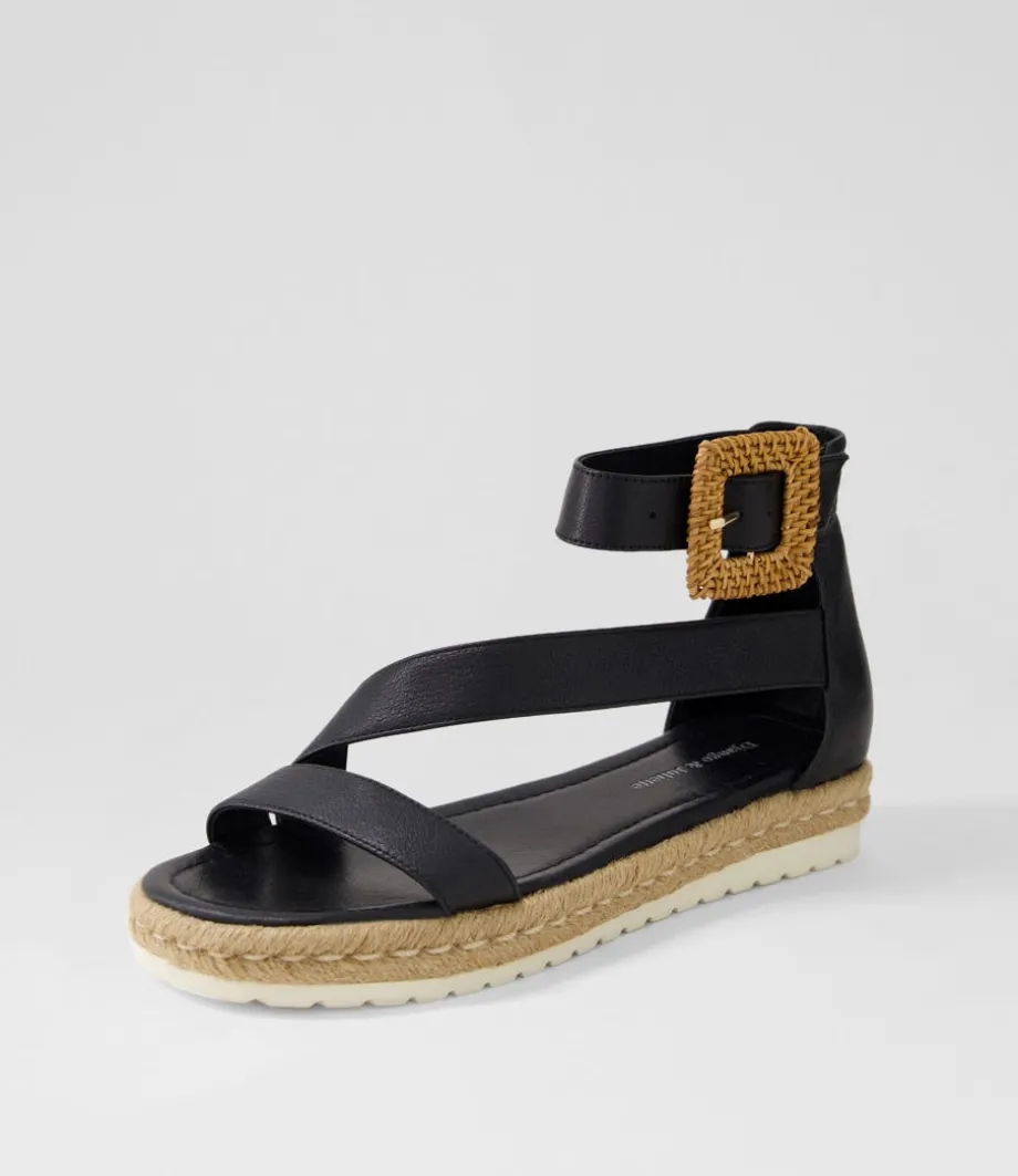 Sisel Black Natural Leather Buckle Espadrilles
