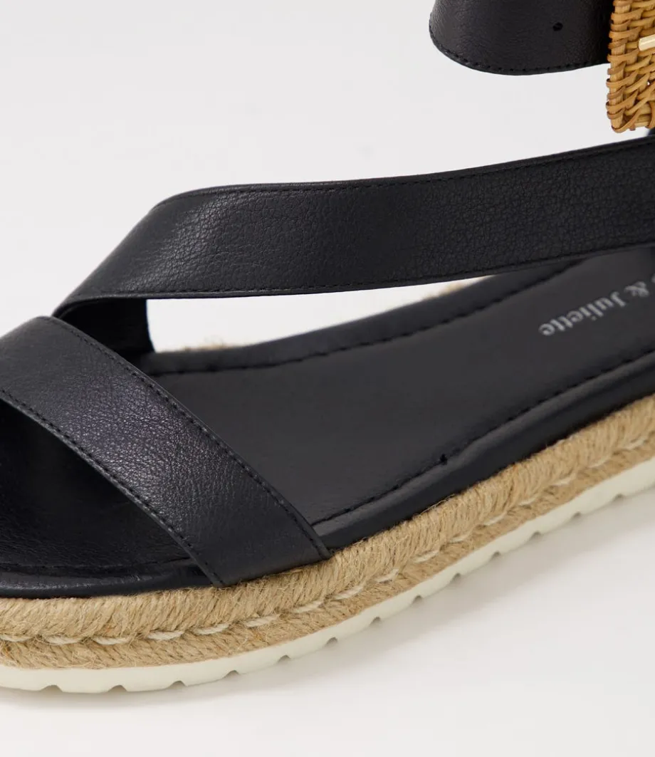 Sisel Black Natural Leather Buckle Espadrilles