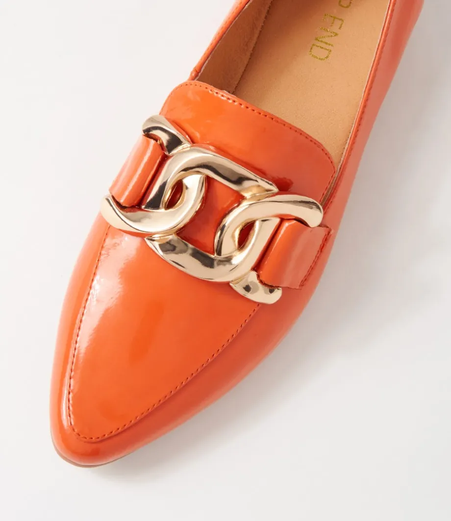 Socoro Orange Patent Leather Flat Shoes