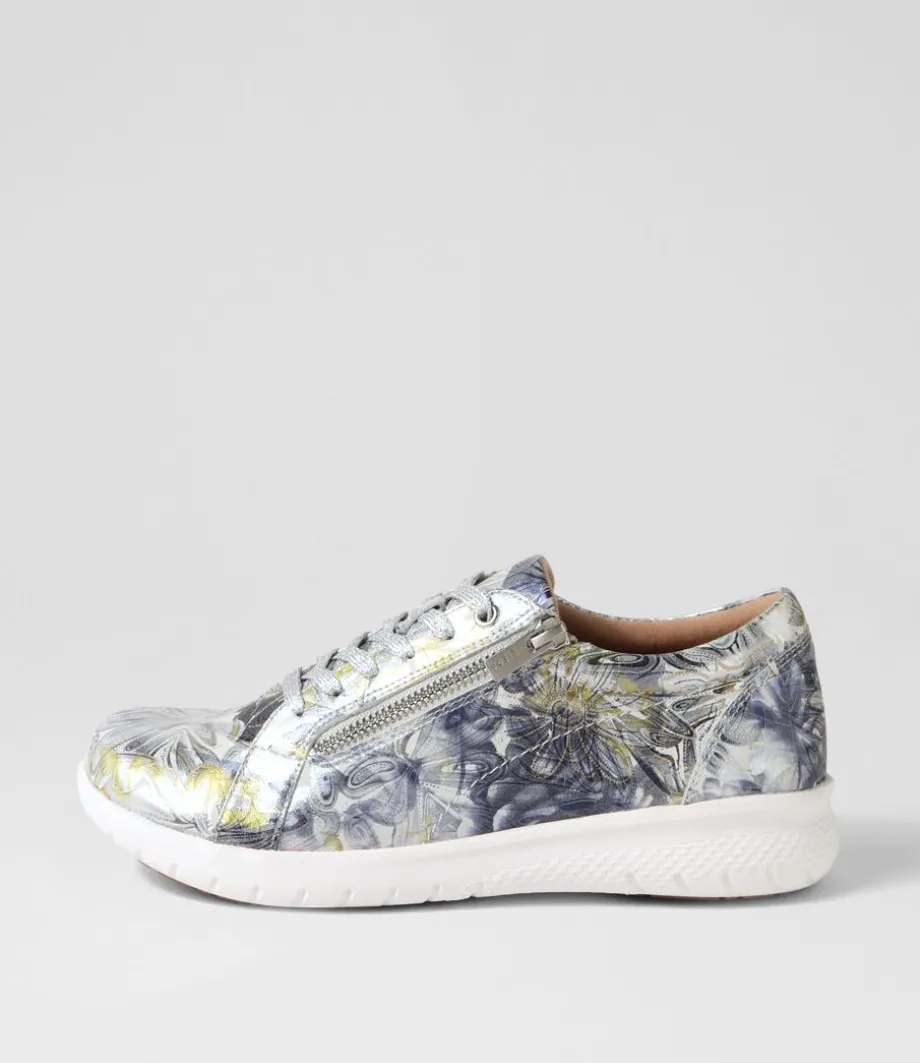 Solar Xf Navy Silver Floral Leather Sneakers