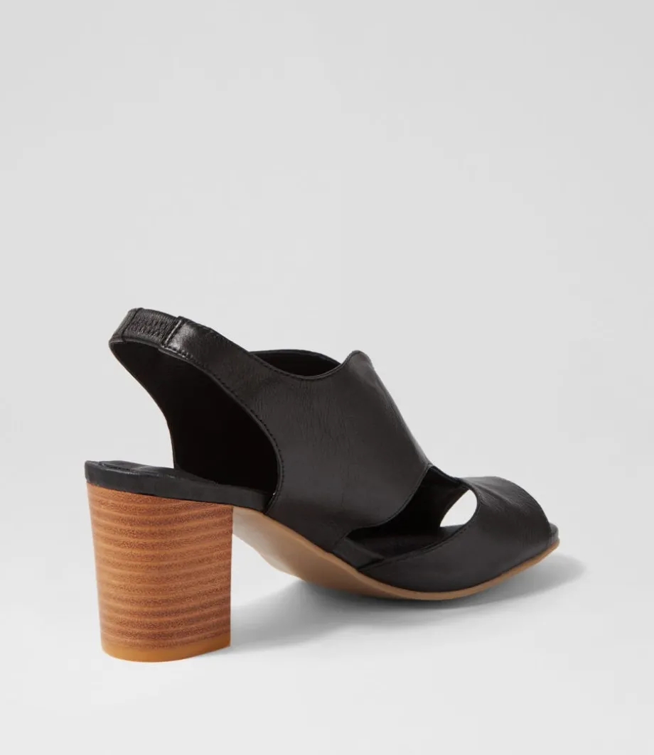 Sunnier New Black Natural Heel Leather Sandals