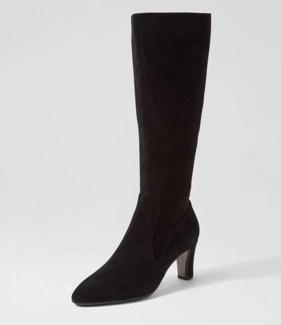 Teddie Black Suede Knee High Boots