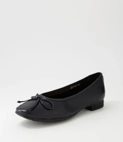 Tess Black Leather Flat Shoes