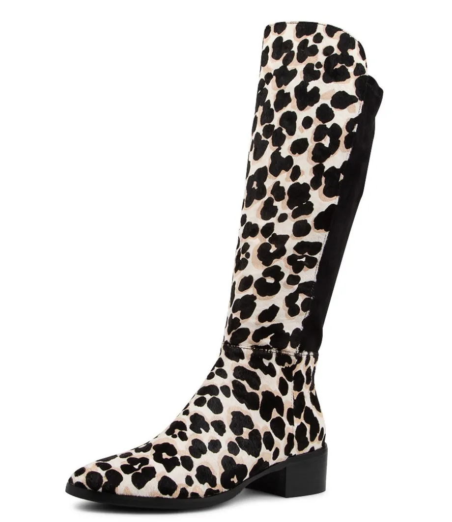 Tetley White Black Leather Knee High Boots
