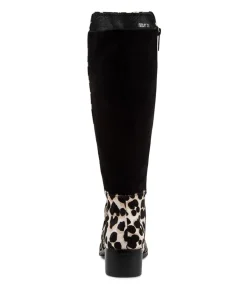 Tetley White Black Leather Knee High Boots