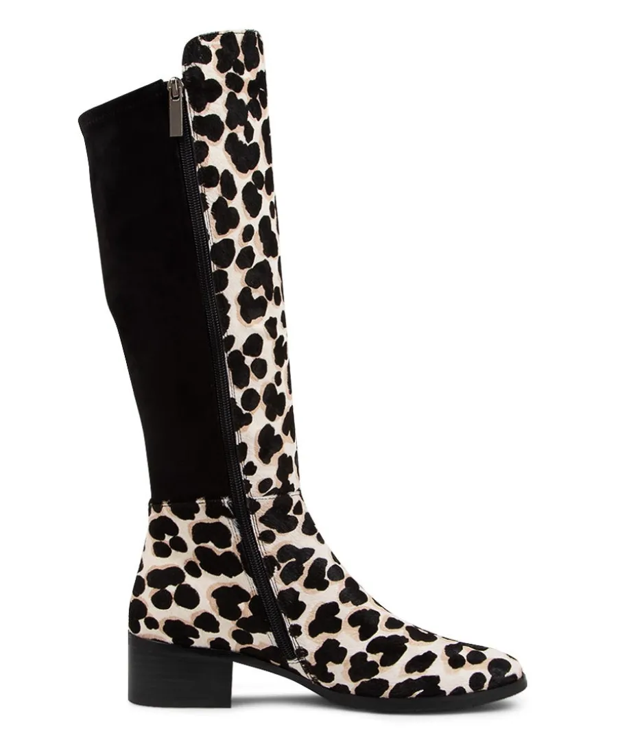 Tetley White Black Leather Knee High Boots