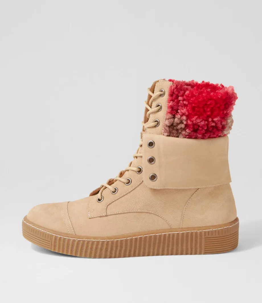 Tombi Almond Multi Nubuck Fabric Lace Up Boots