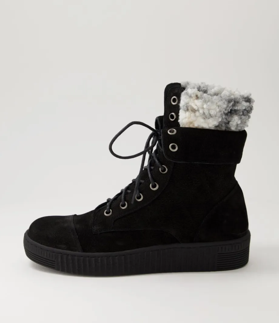 Tombi Black Grey Multi Nubuck Lace Up Boots