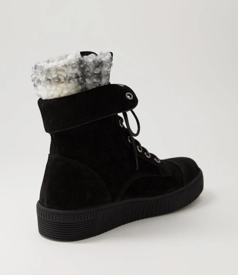 Tombi Black Grey Multi Nubuck Lace Up Boots